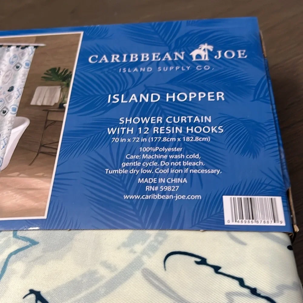 New! Caribbean Joe Blue and White Turtle Shower Curtain Set